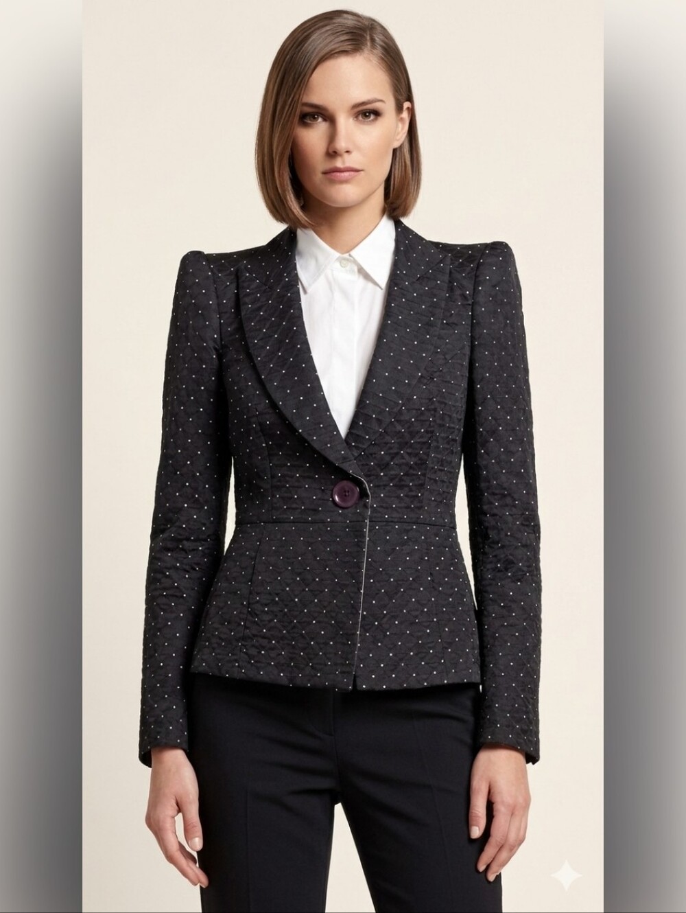 Armani Collezioni Black Silk Diamond Geometric Tailored Blazer Jacket IT 42/US 6